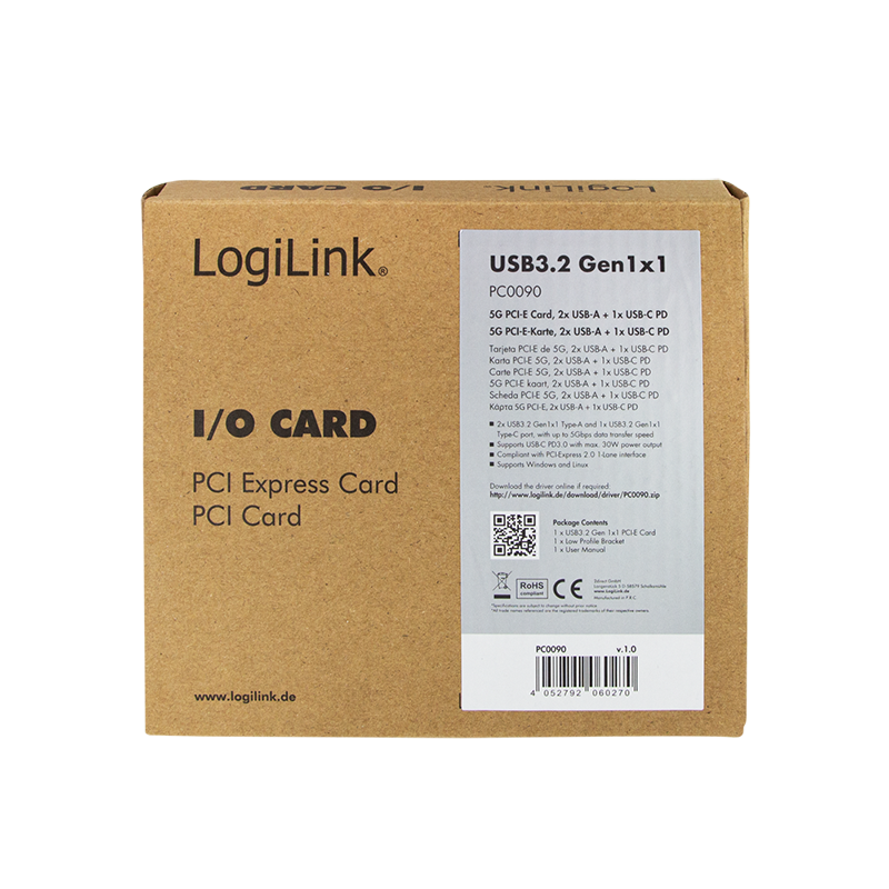 LOGILINK PC0090 PCI EXPRESS CARD USB3.2 GEN1x1 USB-C