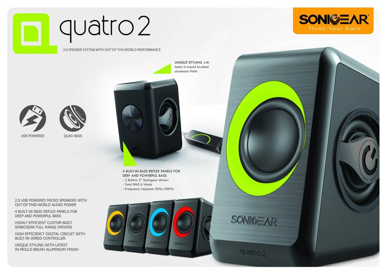 Sonicgear Quatro2 2.0 USB Powered PC Speakers Grey 12W