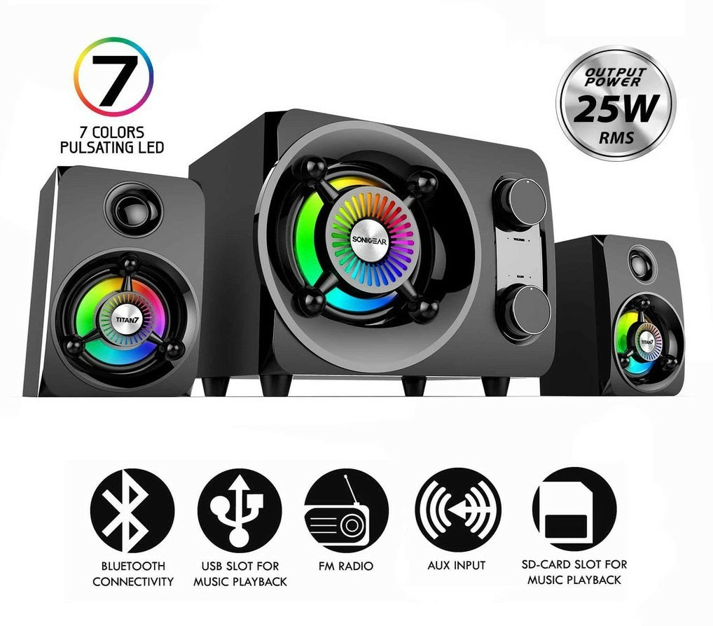 SonicGear Titan7 PRO 2.1 PC Speakers BT/USB/FM/LED 50W