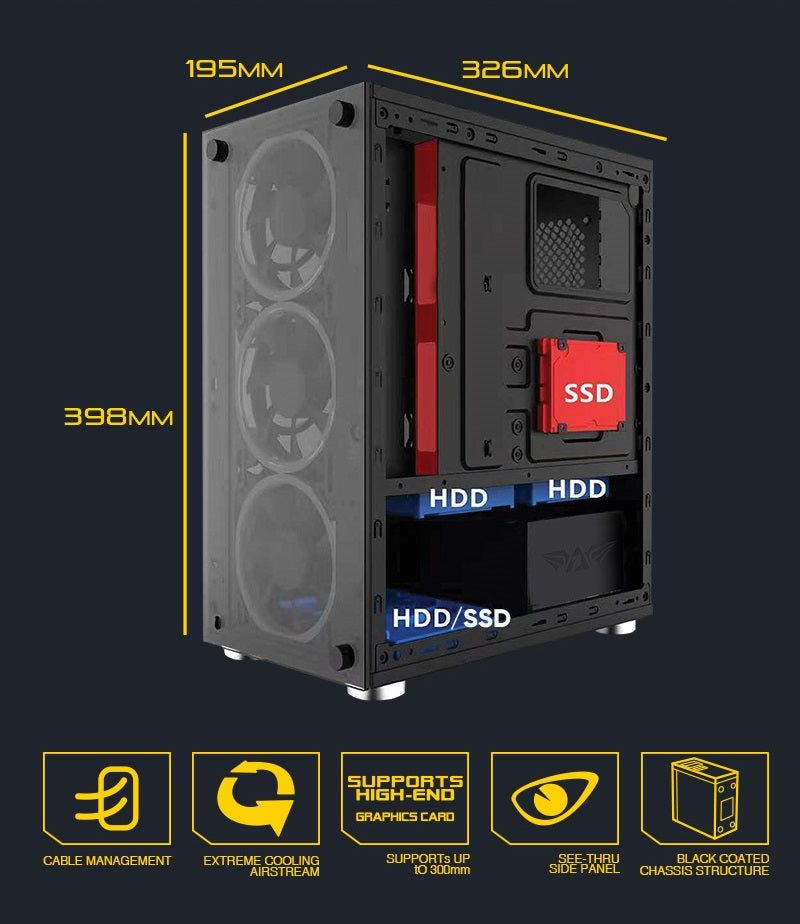Armaggeddon Nimitz TR-1100 Micro ATX Case with PSU & 5x Blue Fans
