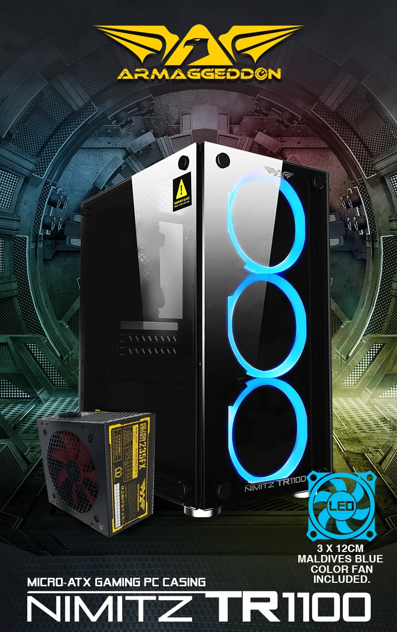 Armaggeddon Nimitz TR-1100 Micro ATX Case with PSU & 5x Blue Fans