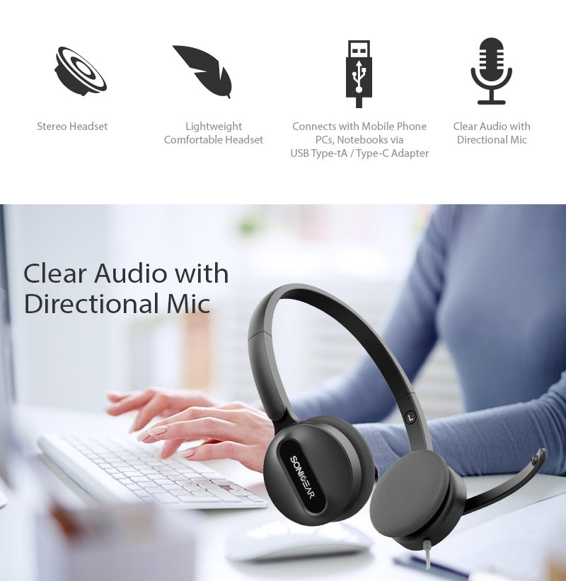 SonicGear Xenon 3U Headset USB Type A&C Black